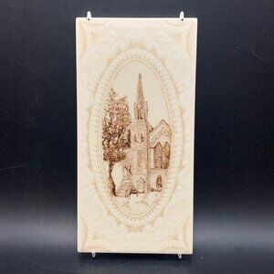 Vintage Siena Hand Painted Italian Ceramic Tile Church Scene